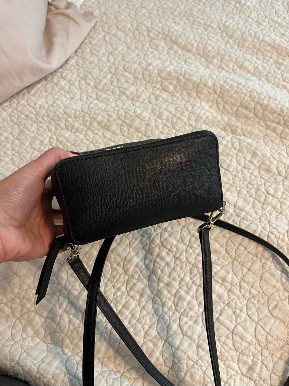 Kate Spade New York Cameron Mini Convertible Backpack in black Saffiano leather. - Picture 4 of 7